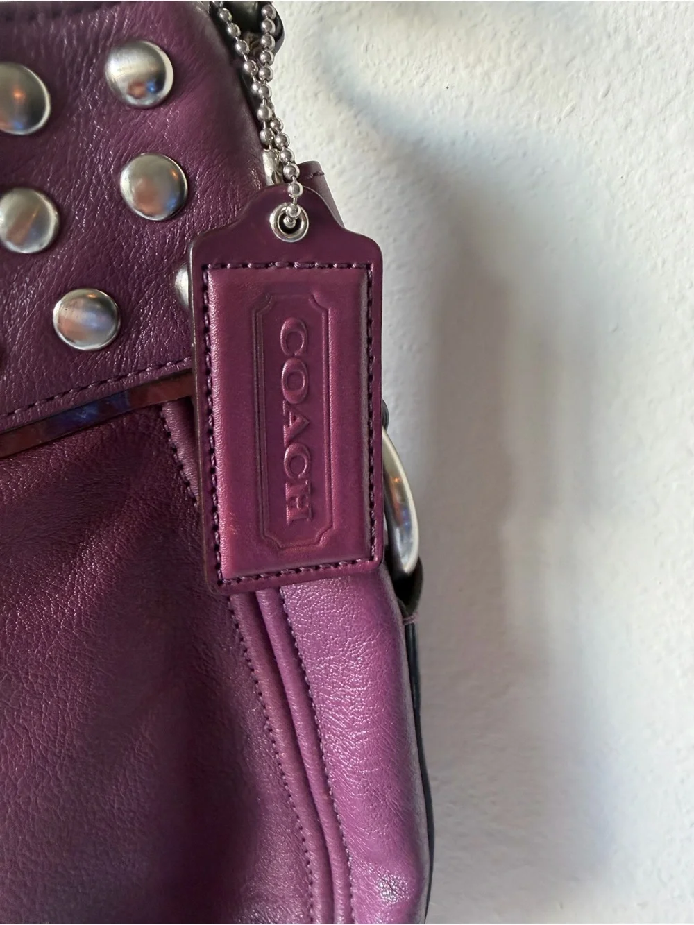 Coach Plum Leather Studded Shoulder Bag